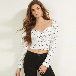 Jamielynn White Polka-dot Crop Top by Guess Size L